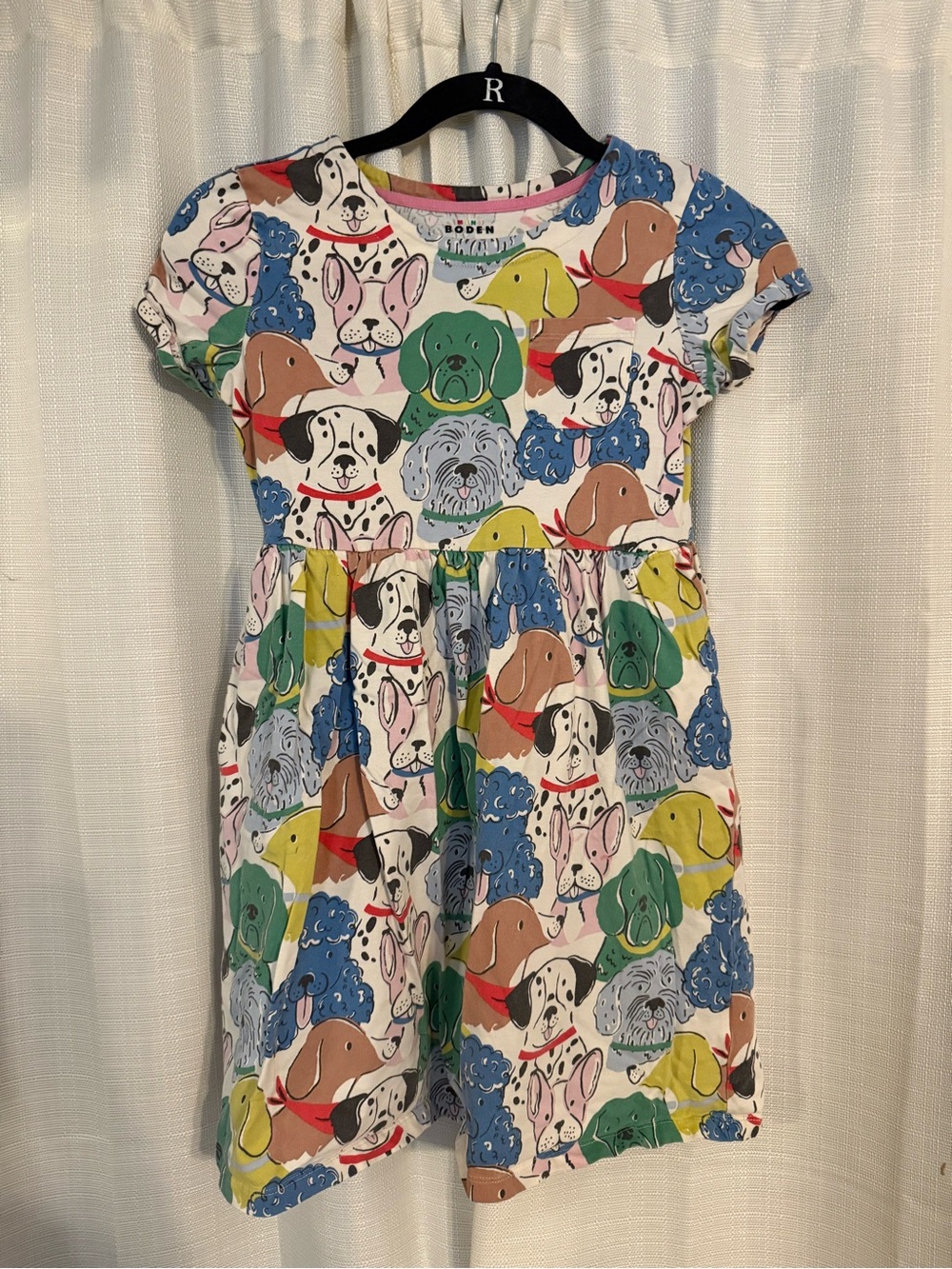Mini Boden White Dress with Multicolor Dog Faces
